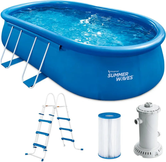 Kit Complet de Piscine Gonflable Ovale Bleu Summer Waves 549x345x107cm