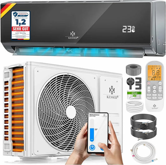 Système de Climatiseur Split KESSER® avec Wi-Fi, Refroidissement A++ et Chauffage A+, R32, 9000 BTU/h, Anthracite