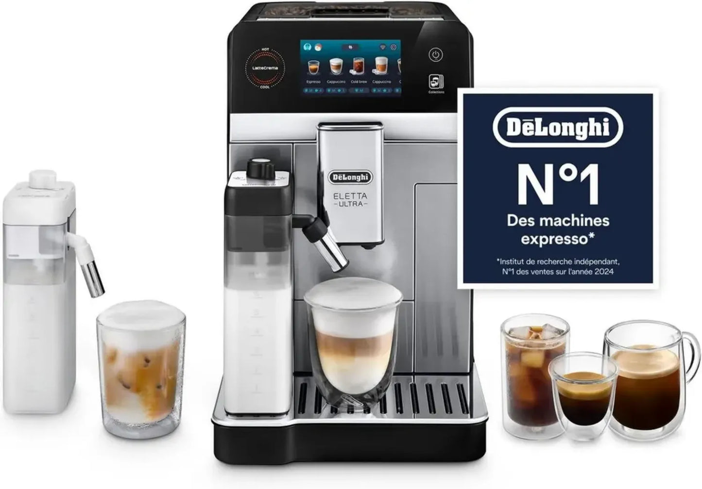 De'Longhi Eletta Ultra - Machine à Café Automatique avec Mousseur LatteCrema, Plus de 50 Boissons Chaudes et Froides, Écran Tactile Silencieux, Modèle Métallique (ECAM472.85.MB)