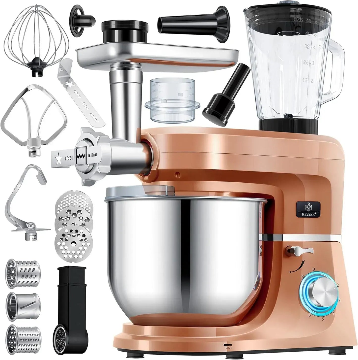 Robot multifonction 3 en 1 KESSER® avec hachoir à viande, pétrin et extracteur de jus 1,5 L