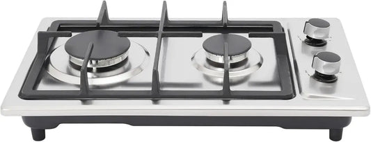 Réchaud à gaz portatif 2 brûleurs avec valve de sécurité, adaptateur inclus, tube de 1,3 m, dimensions 51 x 31 x 10 cm, puissance totale 4,75 kW