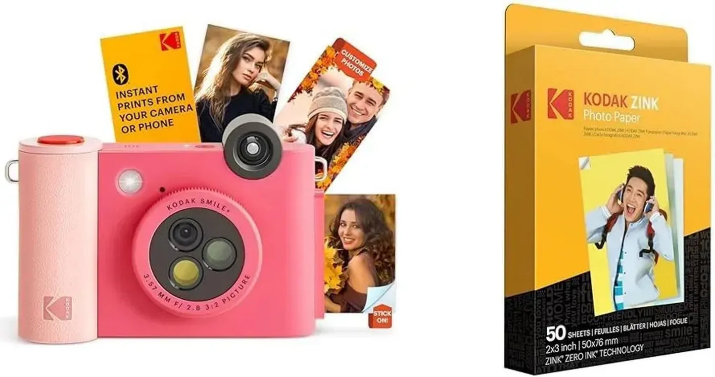 KODAK Smile+ Appareil Photo Instantané et Imprimante avec Bluetooth + 50 Feuilles de Papier Photo