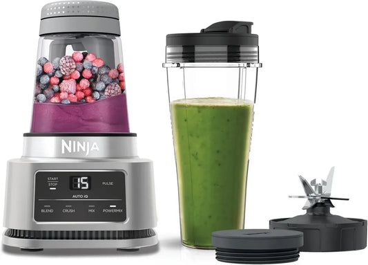 Blender Puissant 2-en-1 Ninja Foodi, Bol à Smoothie et Boissons Glacées, Programmes Automatiques, 1100W, Argent