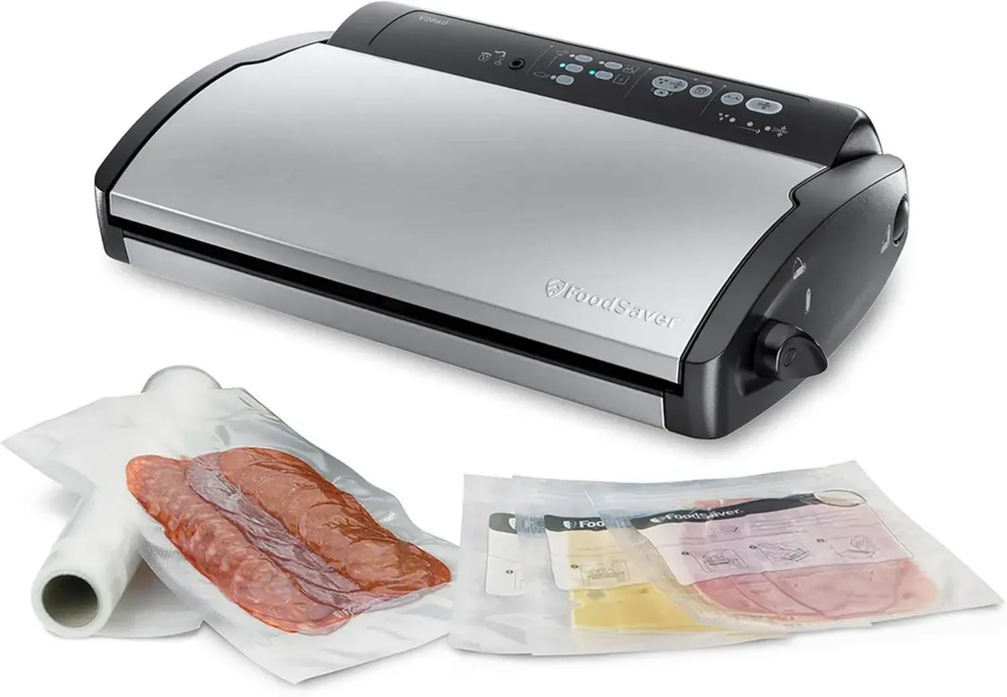 Machine Sous Vide FoodSaver avec rouleau intégré et vitesse réglable, argent et noir, sacs inclus