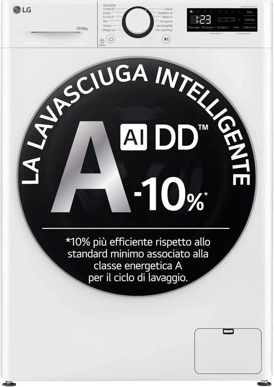 Lave-sécheuse LG AI DD 10/6 kg Classe D avec TurboWash360 et Eco Hybrid