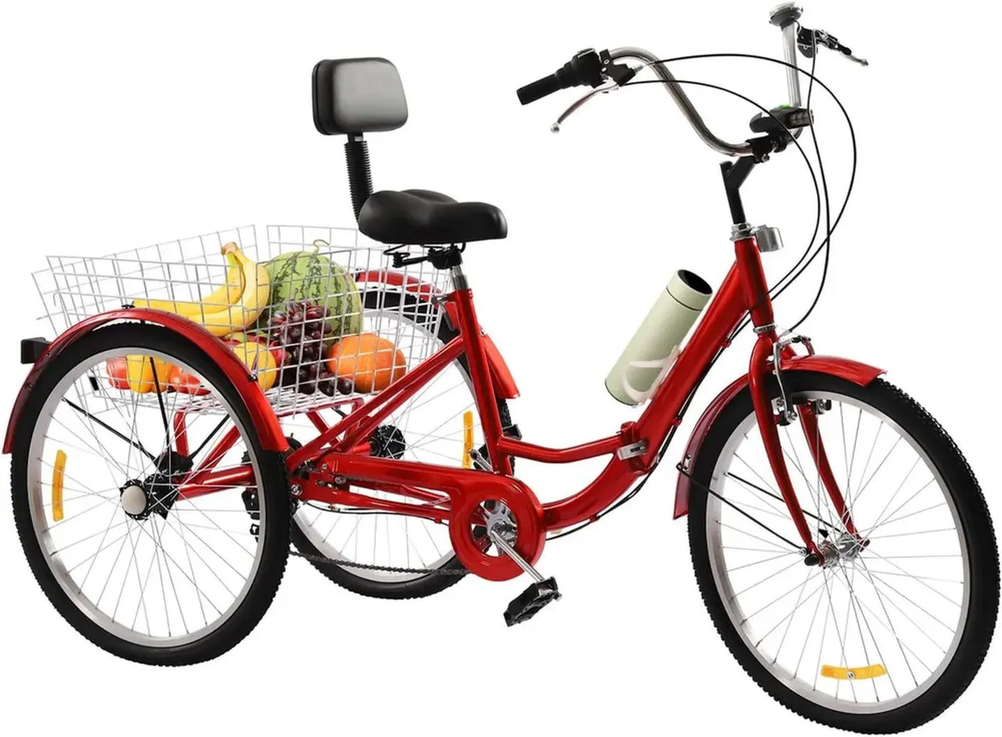 Vélo Tricycle Adulte 24 Pouces, 7 Vitesses, Confort avec Panier et Dossier