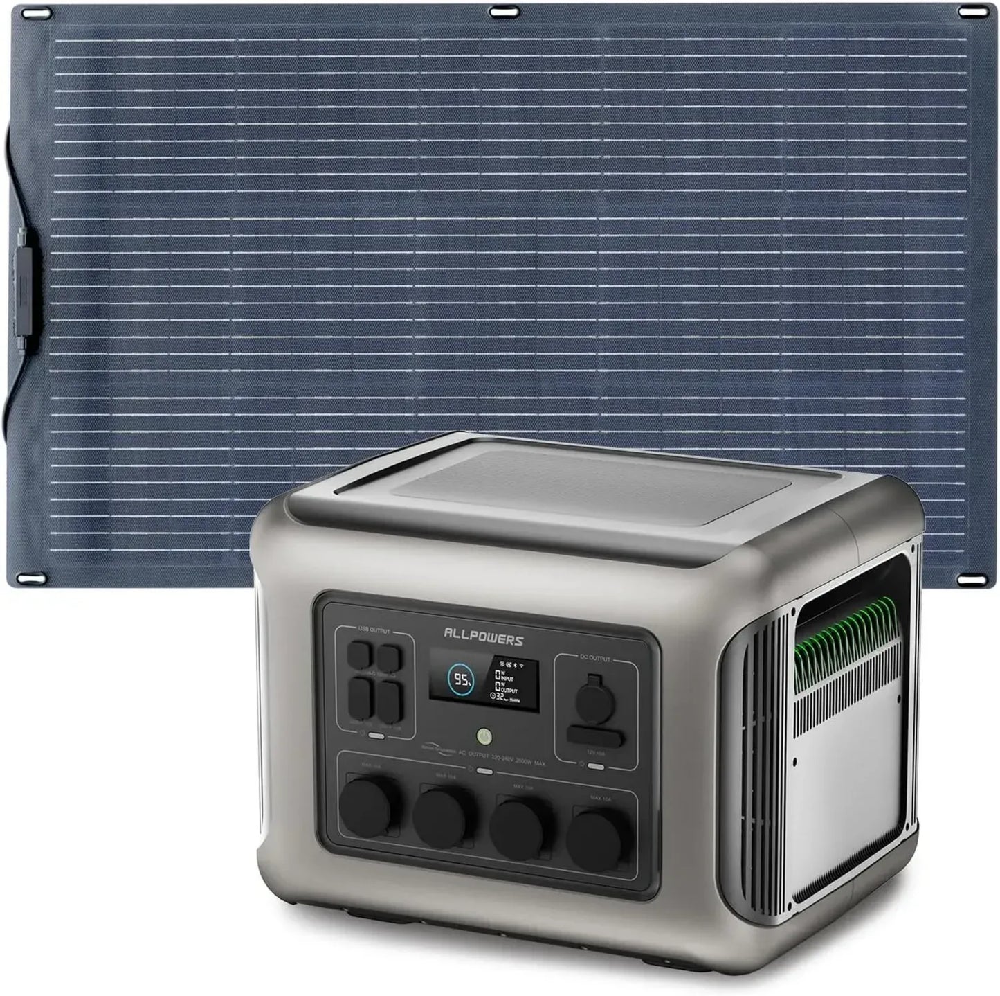 Générateur Solaire Portatif ALLPOWERS R2500 2016Wh avec Panneau Solaire Flexible 100W Étanche IP68, Batterie LiFeP04, Recharge Rapide pour Camping-car et Jardin